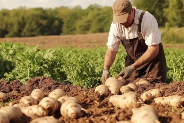 Plantation workforce gathering and loading harvested produce
